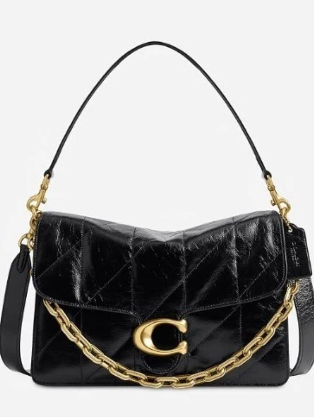 Coach Glazed Black Leather Chain Tabby 30 with Gold Chain NWOT